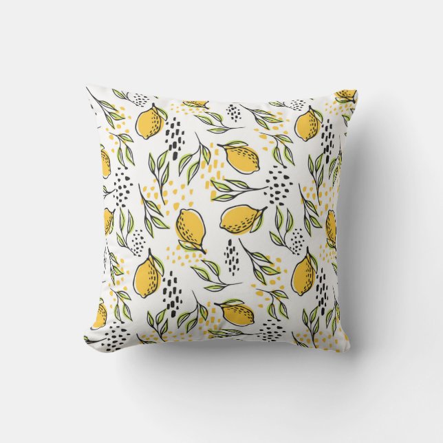 Coussin Citron, branches vertes : motif abstrait. (Recto)