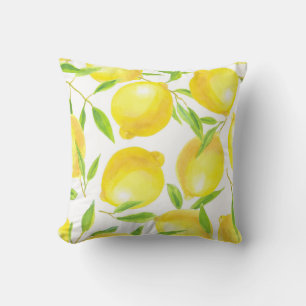 Coussin citrons et feuilles d'aquarelle : motif.