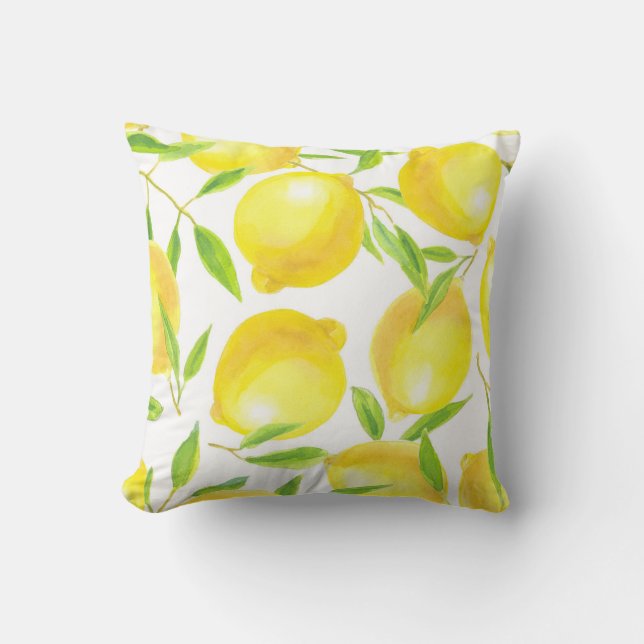 Coussin citrons et feuilles d'aquarelle : motif. (Recto)