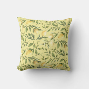 Coussin Citrons et Feuilles jaune