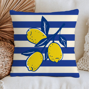 Coussin Citrons Fruit Citrique Rayures Bleues Méditerranée