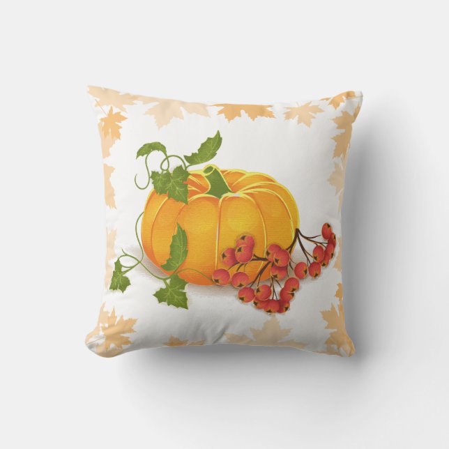Coussin Citrouille, baies et feuilles tombent Thanksgiving (Recto)