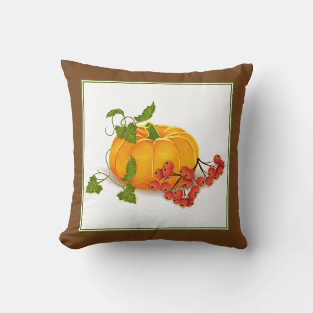 Coussin Citrouille, baies, feuille brun automne Thanksgivi (Recto)