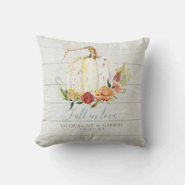 Coussin Citrouille blanc amoureux de la florale de Bourgog (Recto)