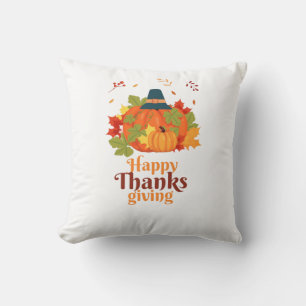 Coussin Citrouille bon thanksgiving avec Casquette et Feui