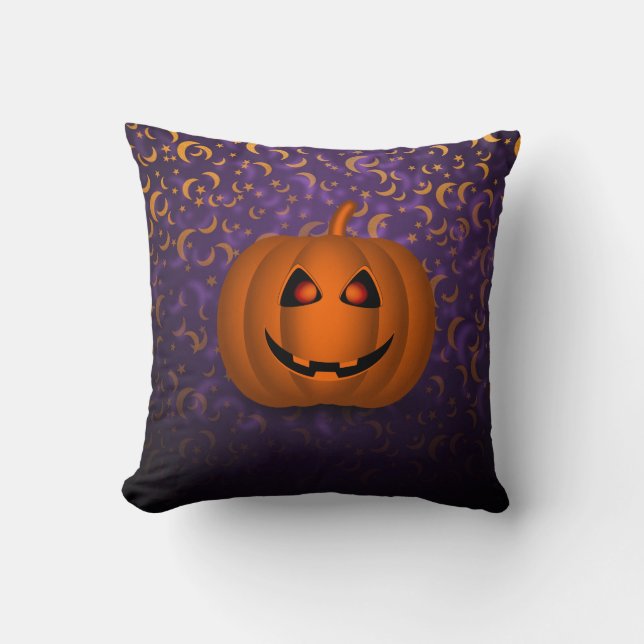 Coussin Citrouille brillant Halloween Lune violet Carré Co (Recto)