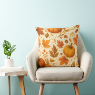 Coussin Citrouille d'automne et feuilles d'érable