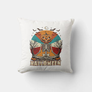 Coussin Citrouille de méditation d'Halloween Squelette Rét