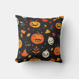 Coussin Citrouille d'Halloween amusant et Feuilles Imprime