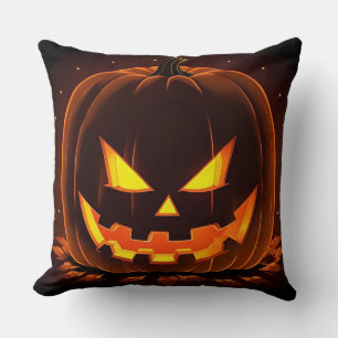Coussin Citrouille d'Halloween avec visage effrayant
