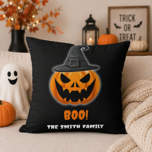 Coussin Citrouille d'Halloween "BOO !" - Nom personnalisé