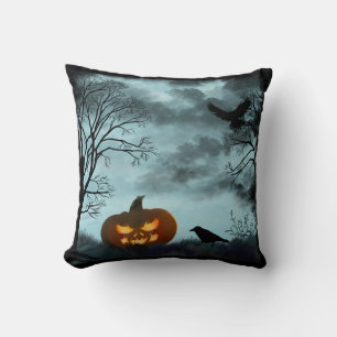 Coussin Citrouille d'Halloween et corbeau