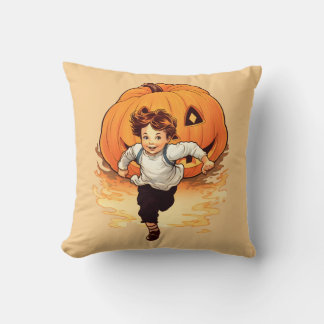 Coussin Citrouille d'Halloween, Happy Young Boy