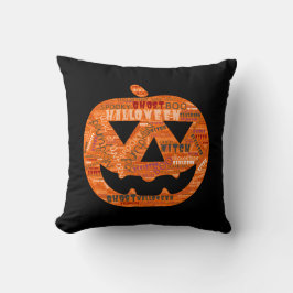 Coussin Citrouille d'Halloween Jack-o'-Lantern Mot Cloud N