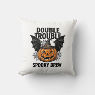 Coussin Citrouille d'Halloween Sorcière Double Trouble Vin