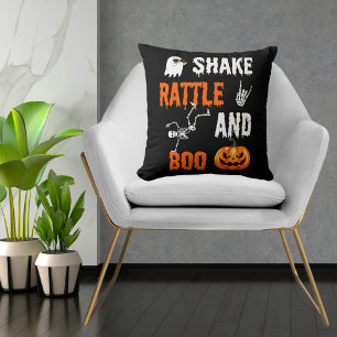 Coussin Citrouille d'Halloween squelette amusant Shake, Ra