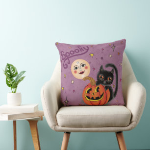 Coussin Citrouille éffrayant Kitten Moon - Violet clair