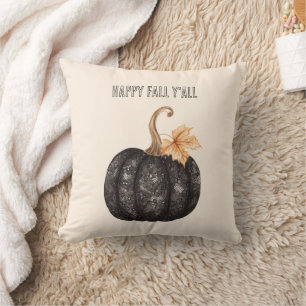 Coussin Citrouille en faux dentelle noire