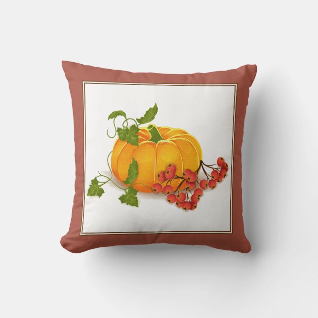 Coussin Citrouille et baies tombent en terre cuite Thanksg (Recto)
