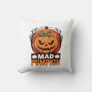 Coussin Citrouille Folle Halloween Dessin de Gravure Vinta