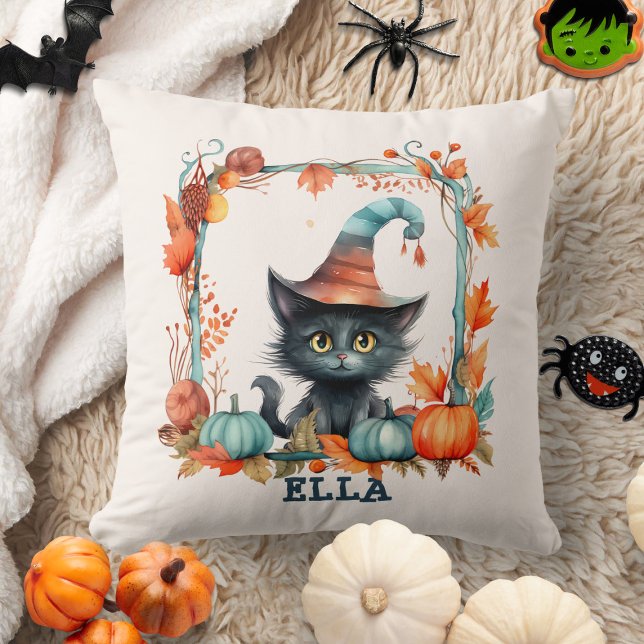 Coussin Citrouille Halloween Éffrayant Chat noir personnal (Créateur téléchargé)