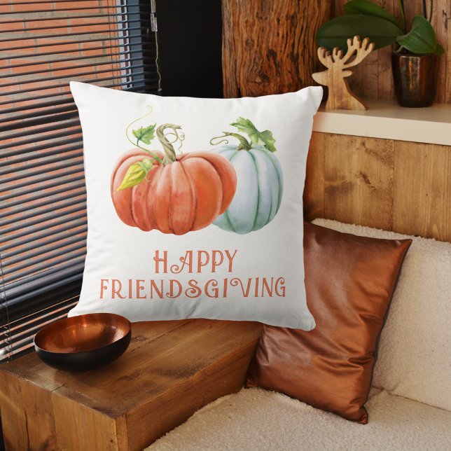 Coussin Citrouille Happy Friendsgiving brûlé orange chute (Créateur téléchargé)