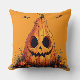 Coussin Citrouille hilare avec une expression sinistre