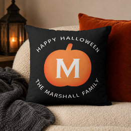 Coussin Citrouille Monogramme Orange et Noire Halloween