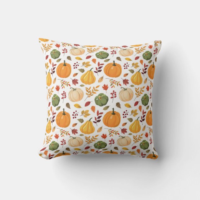 Coussin Citrouilles de récolte et Motif de feuilles d'auto (Recto)