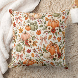 Coussin Citrouilles et feuilles aquarelles de récolte auto