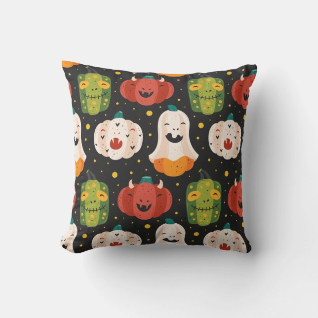 Coussin Citrouilles et gourmands d'Halloween (Recto)