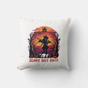 Coussin Citrouilles Fille Chauve-Souris Halloween Mignonne