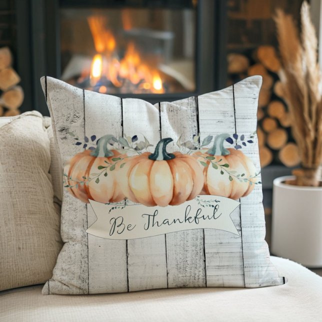 Coussin Citrouilles rustiques à l'aquarelle (Watercolor Rustic Pumpkins Throw Pillow)
