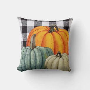 Coussin Citrouilles sur Noir et blanc en vichy plaid Autom