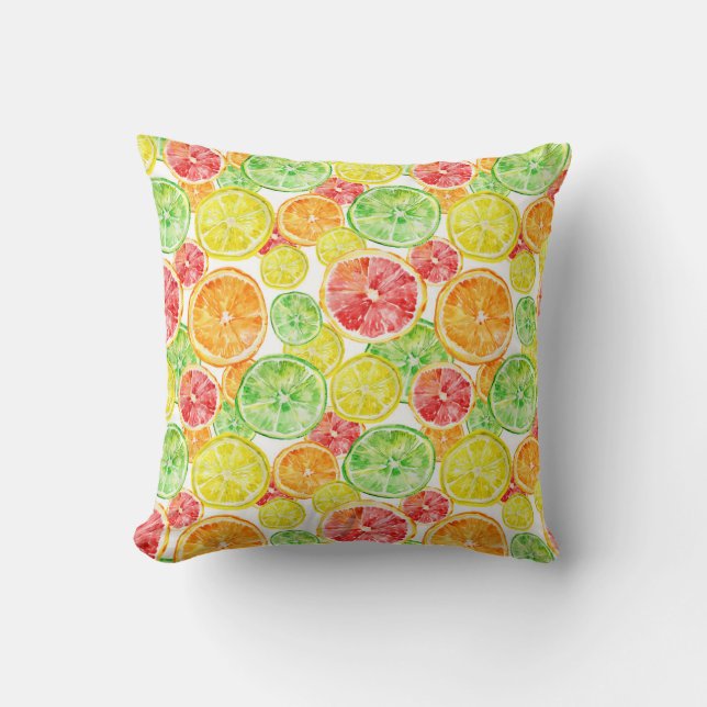 Coussin Citrus : aquarelle à trois couleurs vibrantes (Recto)