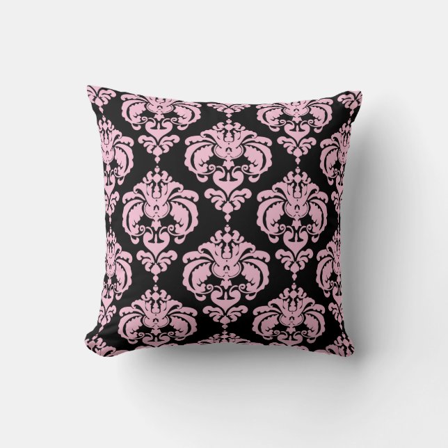 Coussin Clair rose et noir Damask Moderne Motif élégant (Recto)