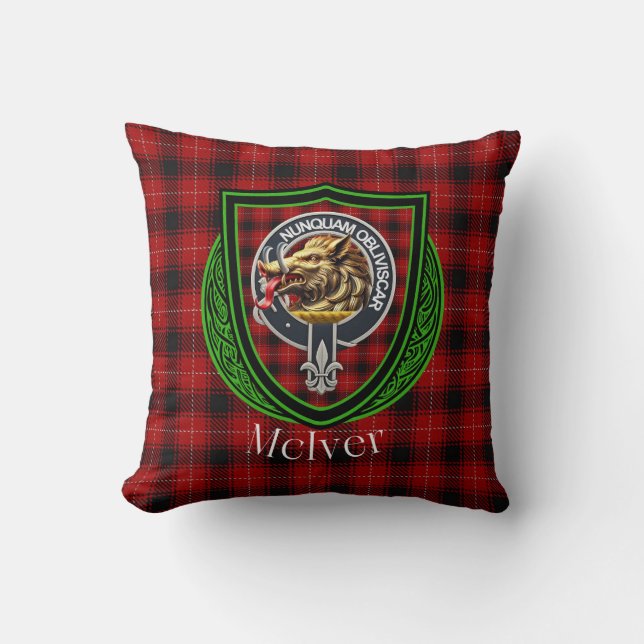Coussin Clan écossais McIver Tartan & Crest (Recto)