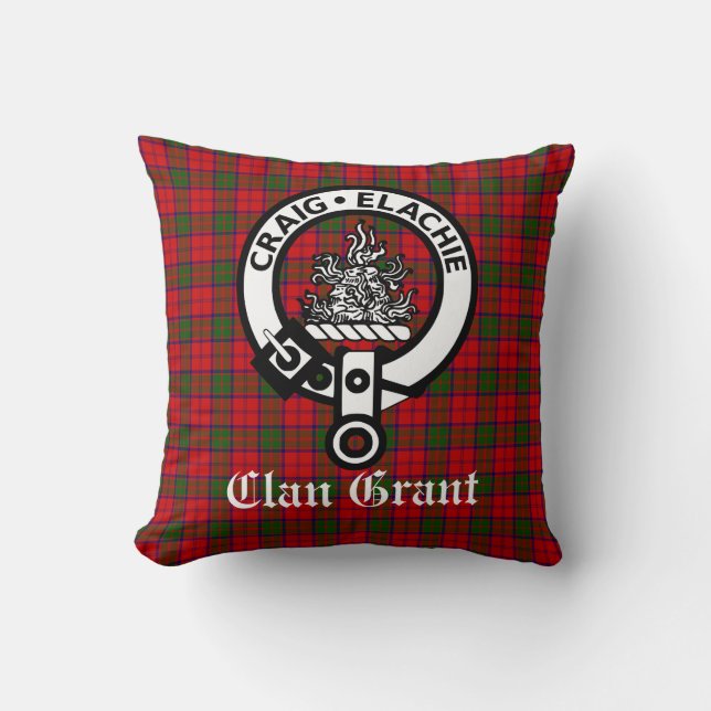 Coussin Clan Grant Crest Badge et Tartan (Recto)