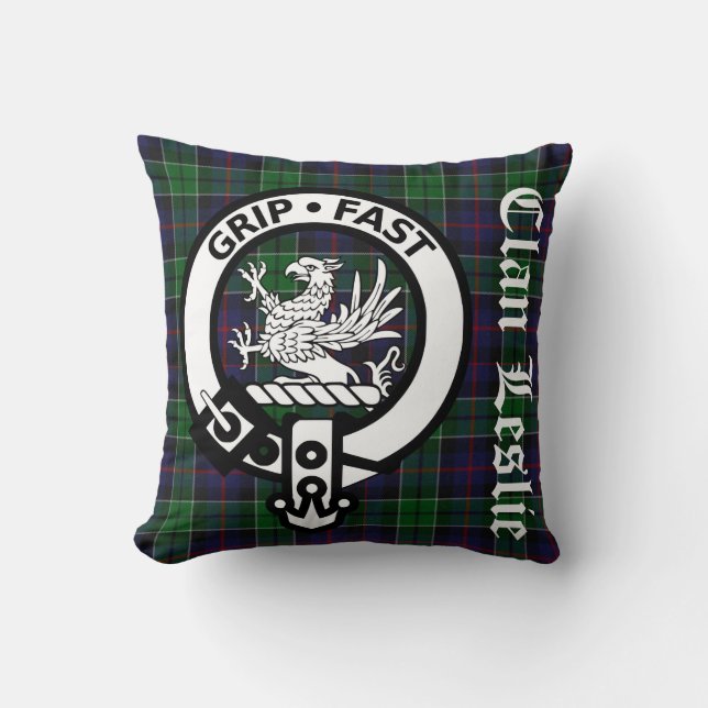 Coussin Clan Leslie Crest Badge & Tartan (Recto)