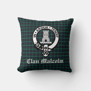 Coussin Clan Malcolm Crest Badge et Tartan