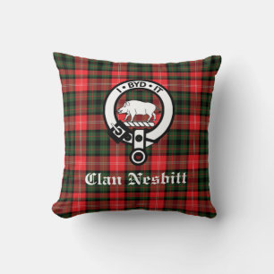 Coussin Clan Nesbitt Crest Badge & Tartan Personnalisé