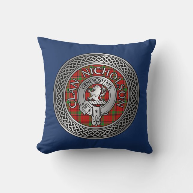 Coussin Clan Nicholson Crest & Tartan Knot (Recto)