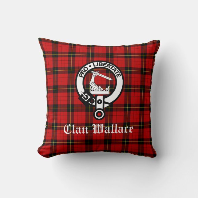 Coussin Clan Wallace Crest Badge et Tartan (Recto)