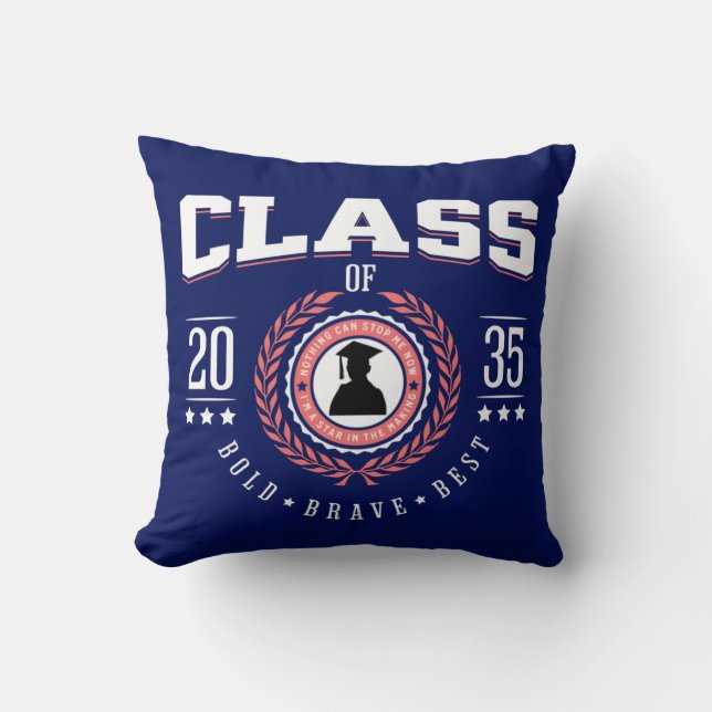 Coussin Classe de 2035 Jour de Graduation Texte blanc Ombr (Recto)