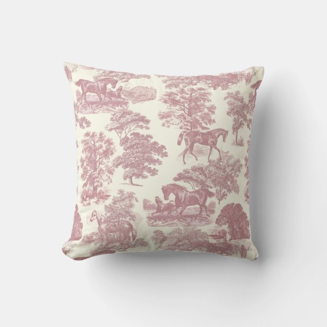 Coussin Classé Élégant Chic Rose Cheval Toile de campagne (Recto)