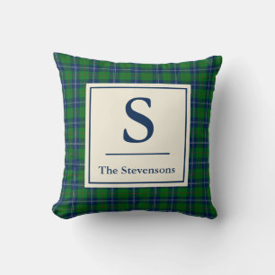 Coussin Classic Bleu Vert Tartan Plaid Personnalisé