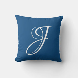 Coussin Classic Blue Letter J Monogram Initial Custom