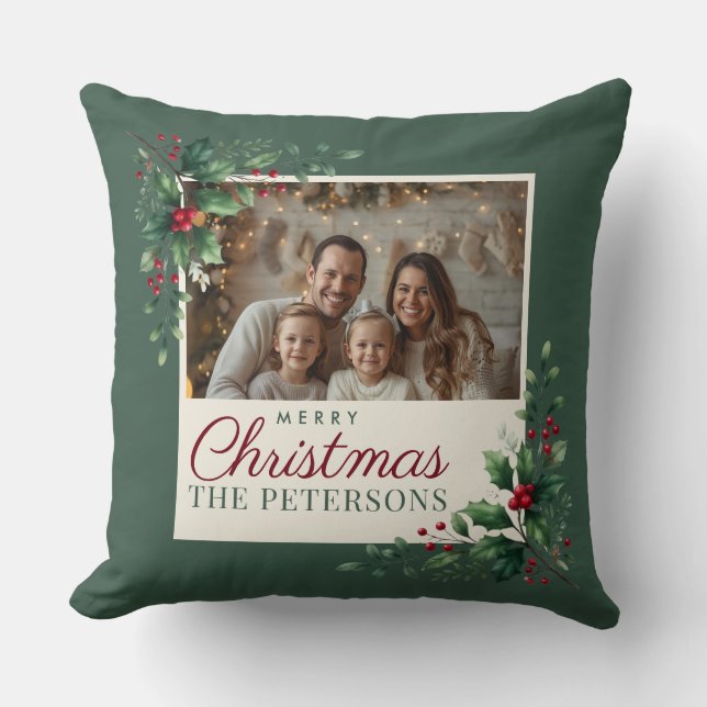 Coussin Classic Green Botanical Photo Christmas Pillow (Recto)