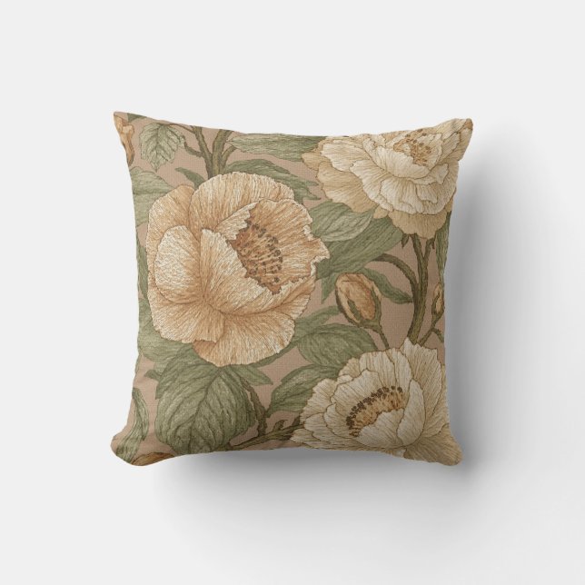 Coussin Classic,Lovely Flowers Pattern, Sage Gold Bloom (Recto)