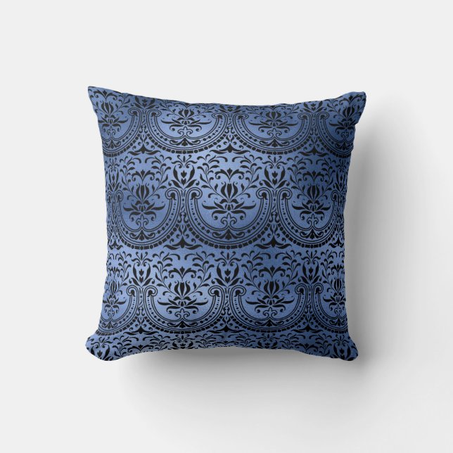Coussin Classic Navy Blue Metal Foil Swirls Damask (Recto)